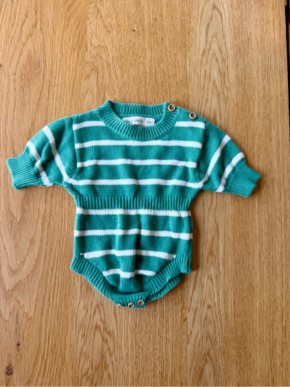 Fin & Vince Green & White Striped Knit One Piece Baby Romper